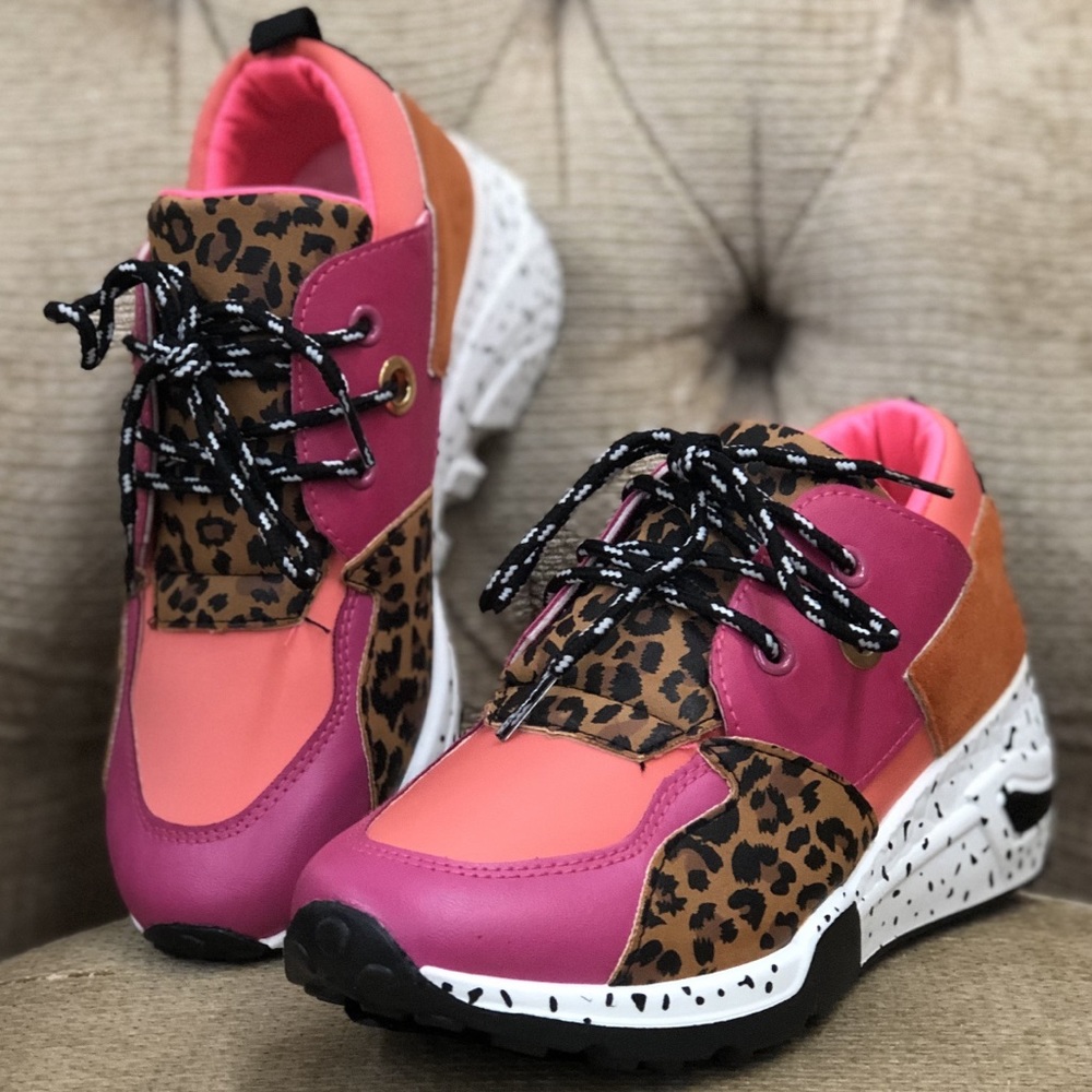 Fuchsia Leopard Metallic Tennis Shoes